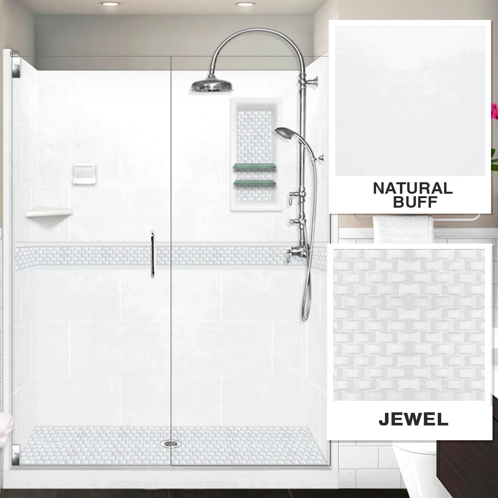 Jewel Natural Buff 60" Alcove Stone Shower Kit