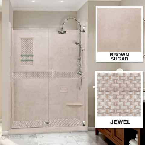 Jewel Brown Sugar 60" Alcove Stone Shower Enclosure Kit