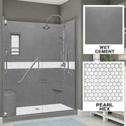 Freedom 60" Alcove Wet Cement Sistine Stone & Pearl Hex Mosaic Accent ("DIY Shower Remodel Kit")