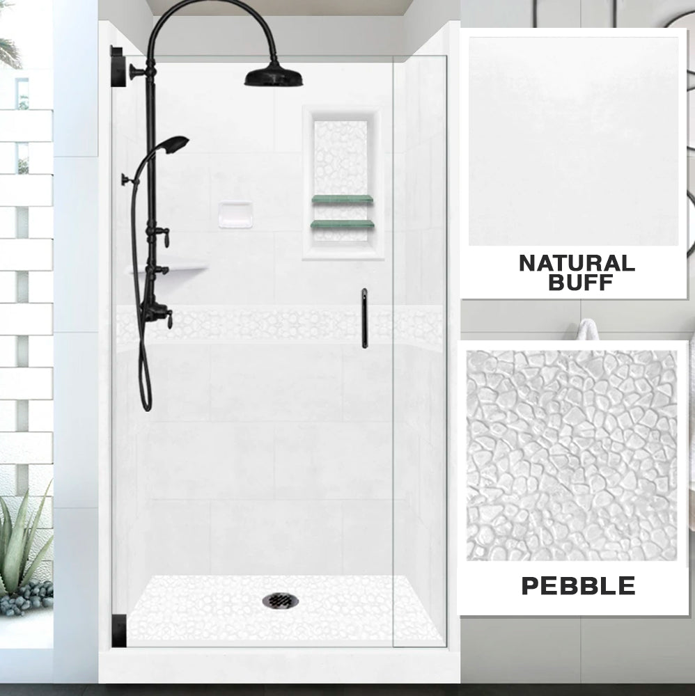 Pebble Natural Buff Small Alcove Shower Enclosure Kit