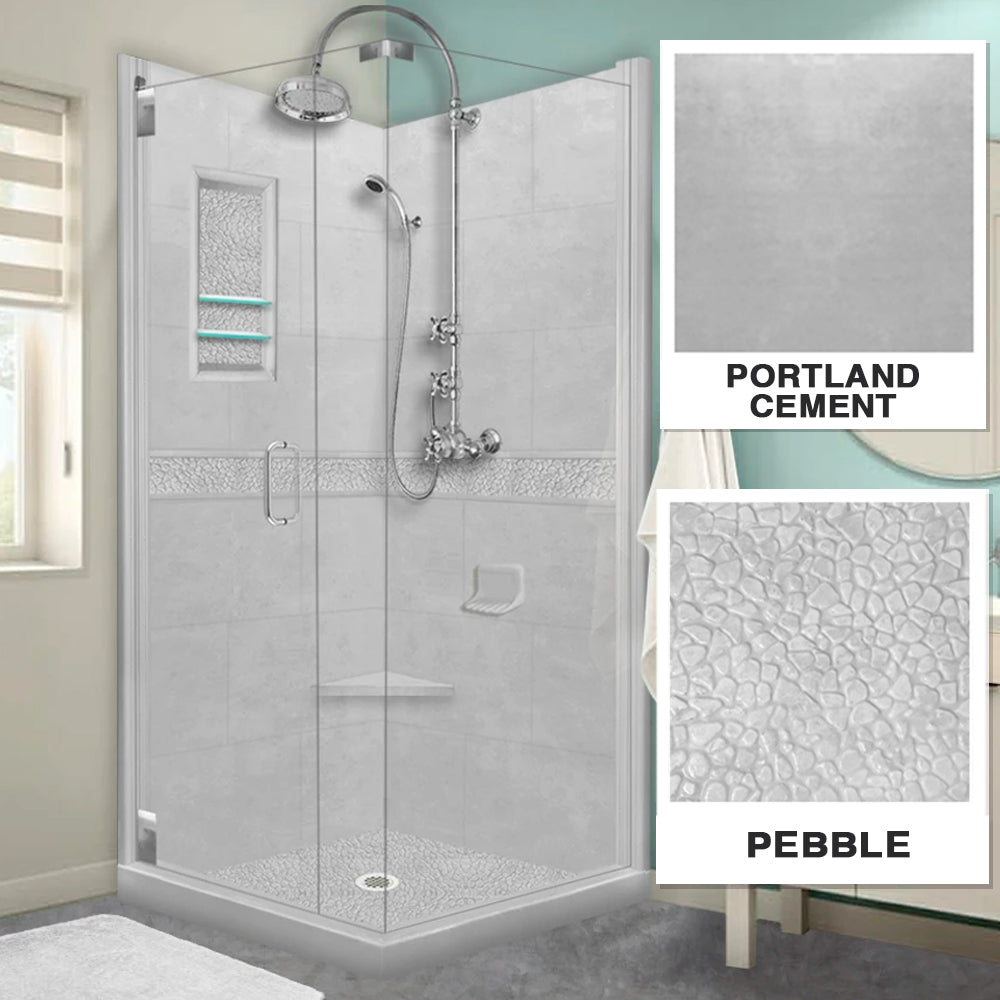 Corner Portland Cement Sistine Stone & Pebble Stone Accent Shower Remodel Kit