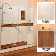 Freedom 60" Alcove Desert Sand Sistine Stone & Burnt Oak Wood Accent ("DIY Shower Remodel Kit")
