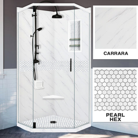 Carrara Marble Pearl Hex Mosaic Neo Shower Kit