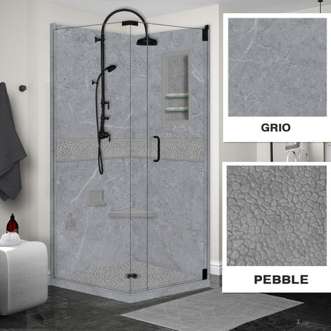 Grio Marble Pebble Corner Shower Enclosure Kit