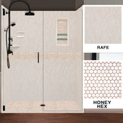 60" Alcove Rafe Medici Marble & Honey Hex Mosaic Accent ("DIY Shower Remodel Kit")