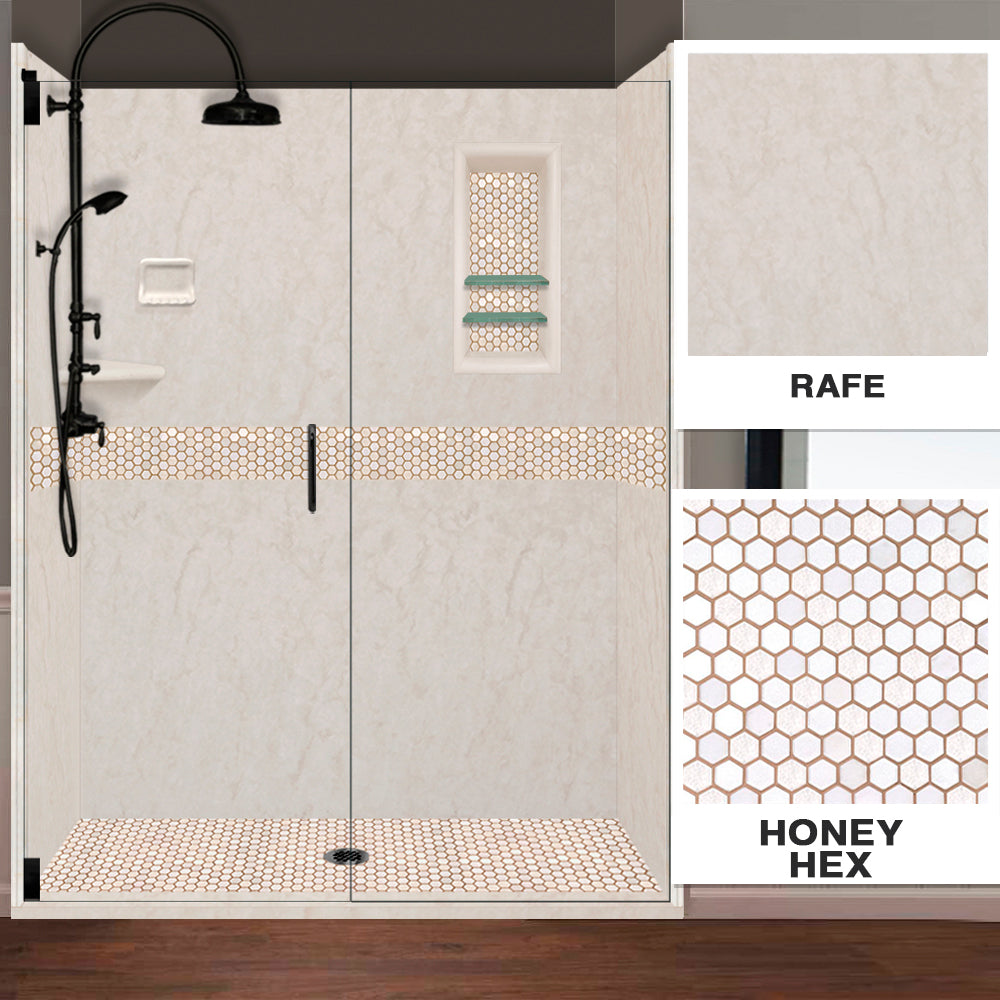 Rafe Marble Honey Hex Mosaic Alcove Shower Enclosure Kit