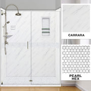 60" Alcove Carrara Medici Marble & Pearl Hex Mosaic Accent ("DIY Shower Remodel Kit")