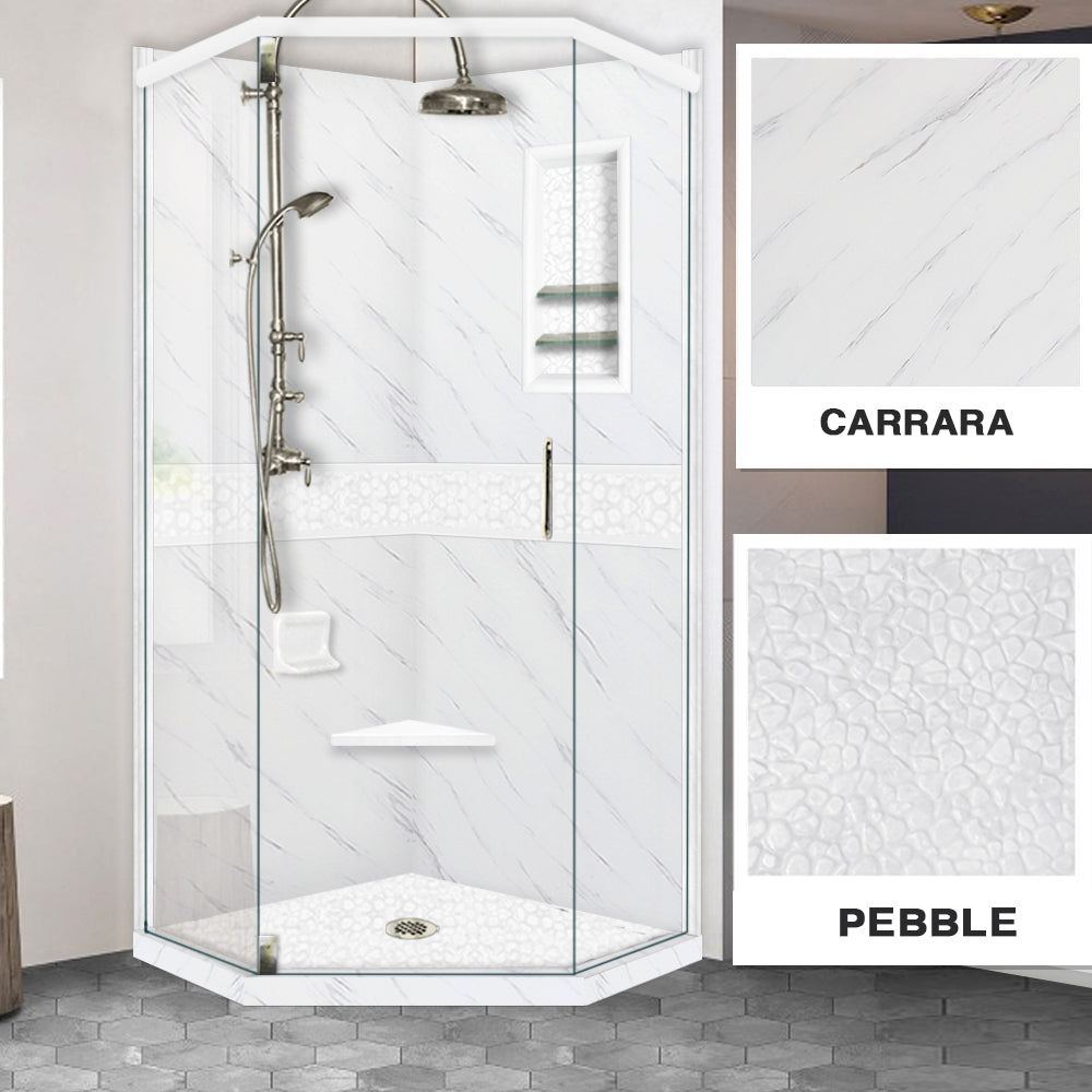 Carrara Marble Pebble Neo Shower Enclosure Kit