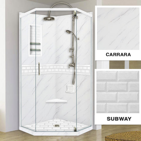 Carrara Marble Subway Neo Shower Enclosure Kit