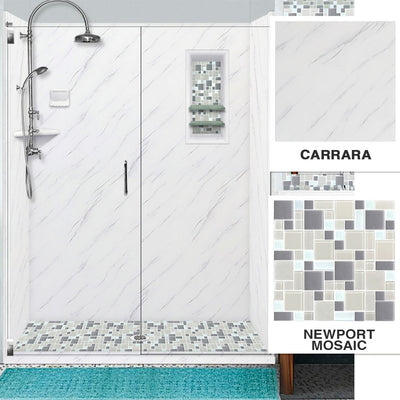 Carrara Marble Newport Mosaic Alcove Shower Kit