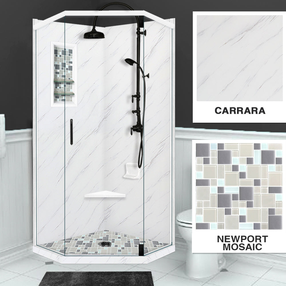 Carrara Marble Newport Mosaic Neo Shower Enclosure Kit