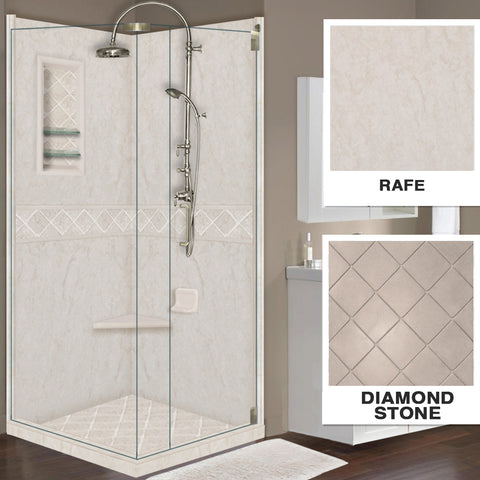 Rafe Marble Diamond Corner Shower Enclosure Kit