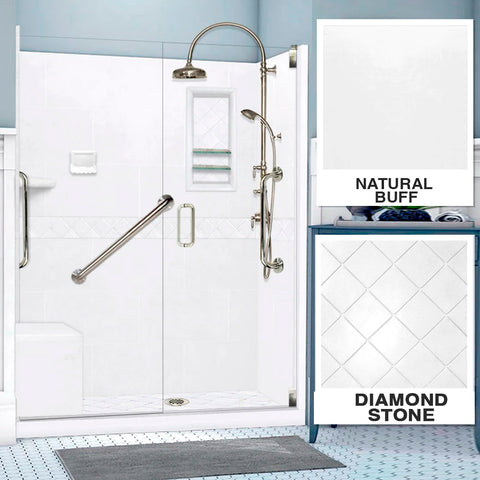 Freedom Diamond Natural Buff 60" Alcove Stone Shower Kit