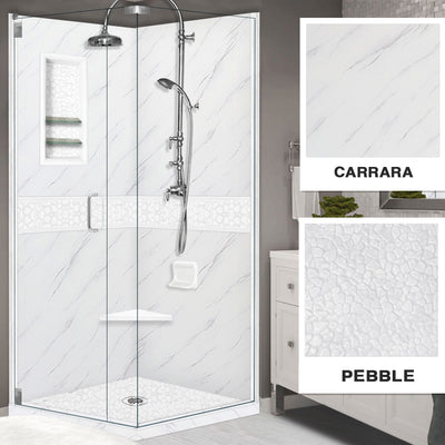 Carrara Marble Pebble Corner Shower Kit
