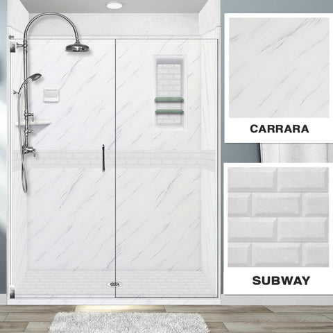 Carrara Marble Subway Alcove Shower Kit