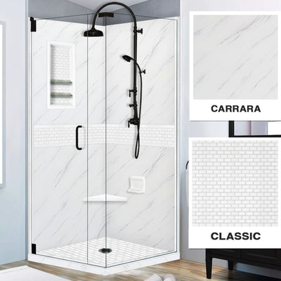 Carrara Marble Classic Corner Shower Enclosure Kit