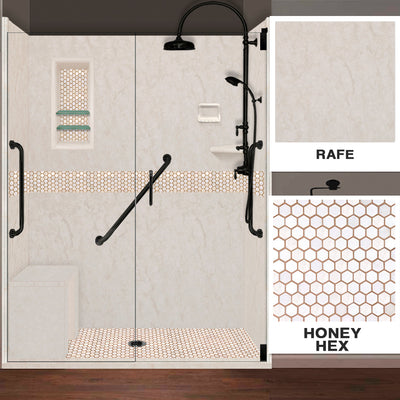 Freedom Rafe Marble Honey Hex Mosaic Alcove Shower Enclosure Kit