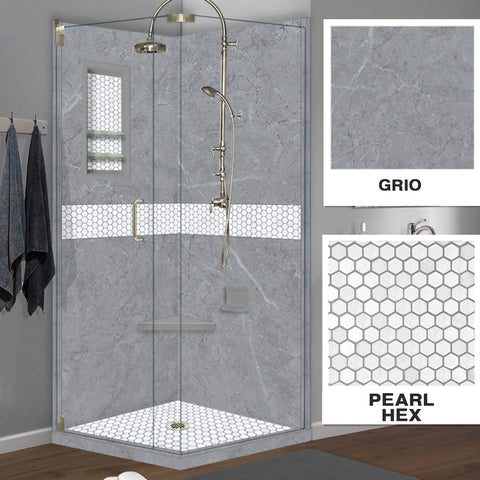 Grio Marble Pearl Hex Mosaic Corner Shower Kit