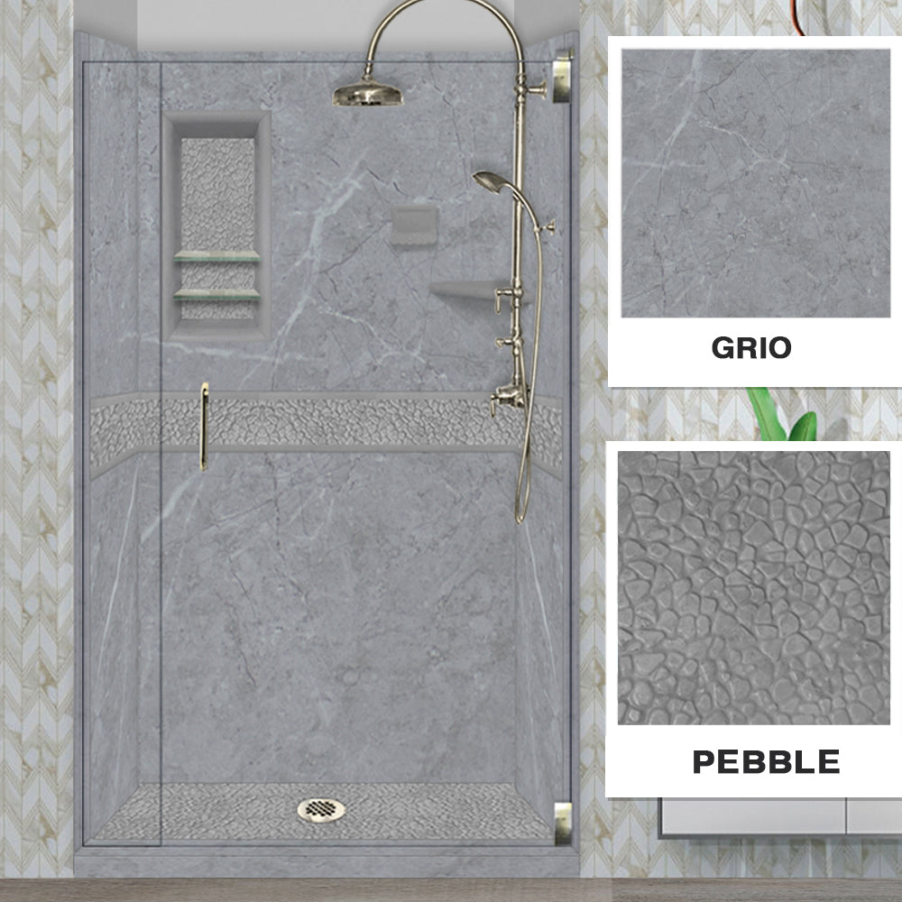 60" Alcove Grio Medici Marble & Pebble Stone Accent ("DIY Shower Remodel Kit")