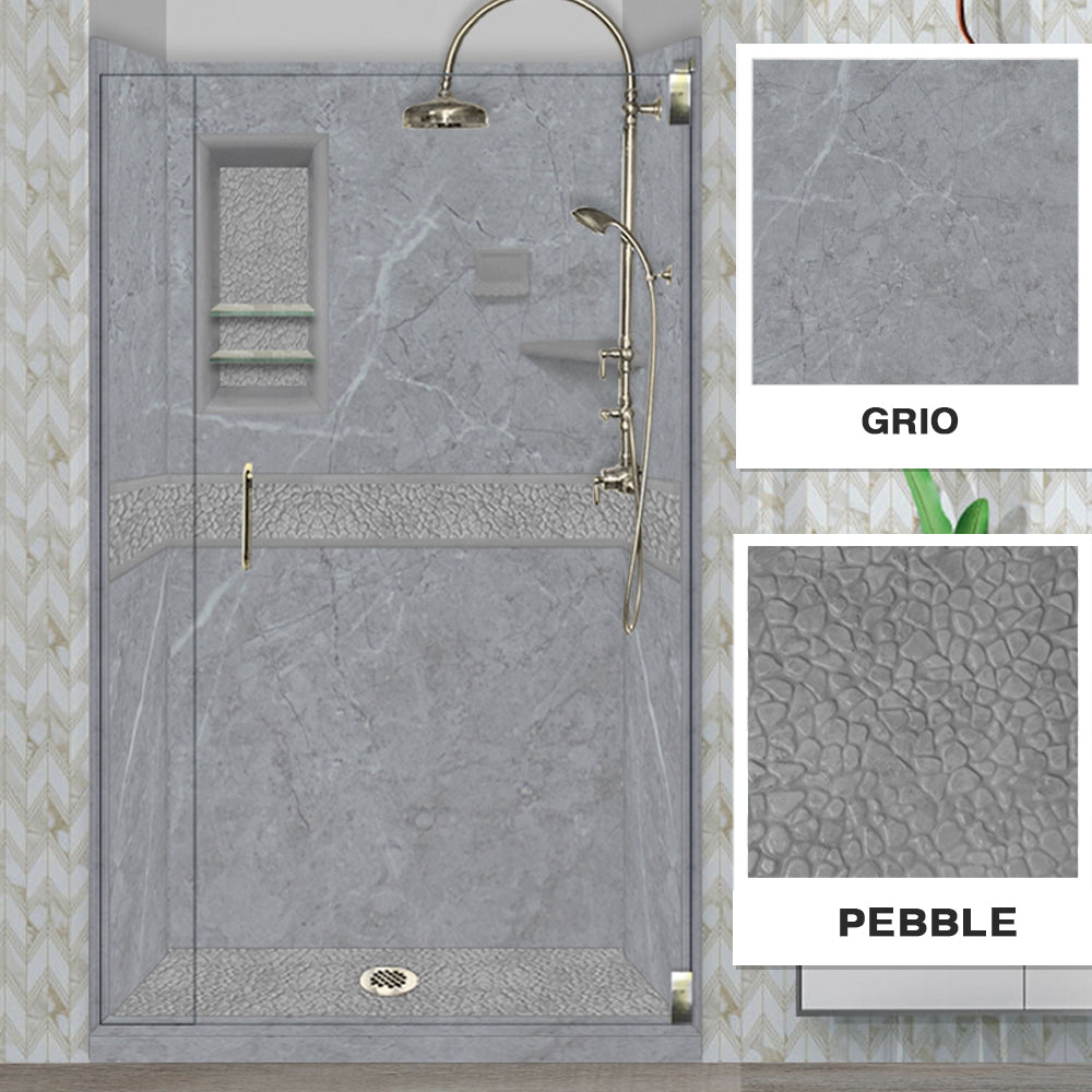 Grio Marble Pebble Alcove Shower Enclosure Kit