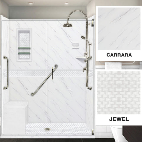 Freedom Carrara Marble Jewel Alcove Shower Kit
