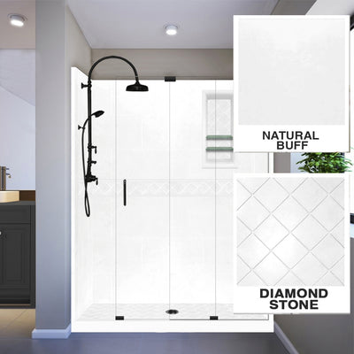 Diamond Natural Buff  Alcove Stone Shower Enclosure Kit