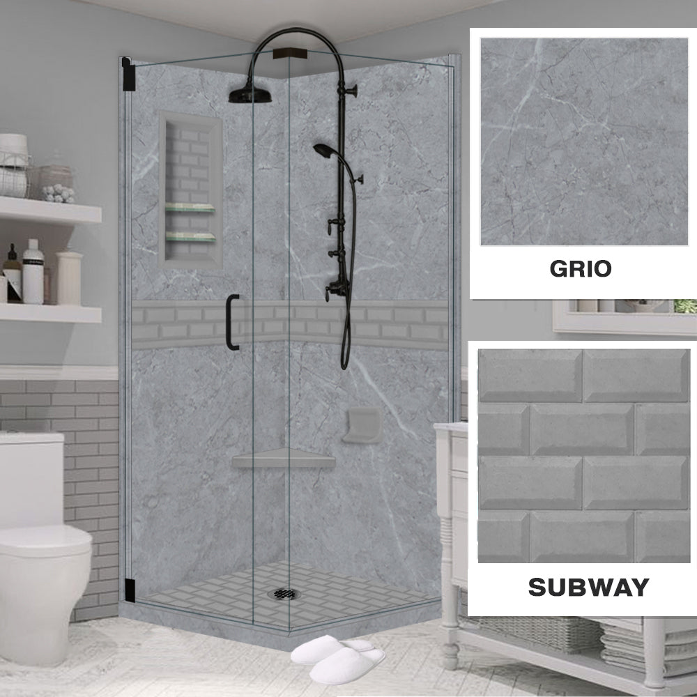 Corner Grio Medici Marble & Subway Stone Accent Shower Remodel Kit