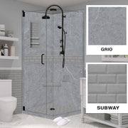 Corner Grio Medici Marble & Subway Stone Accent Shower Remodel Kit