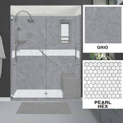 Freedom 60" Alcove Grio Medici Marble & Pearl Hex Mosaic Accent Shower Remodel Kit