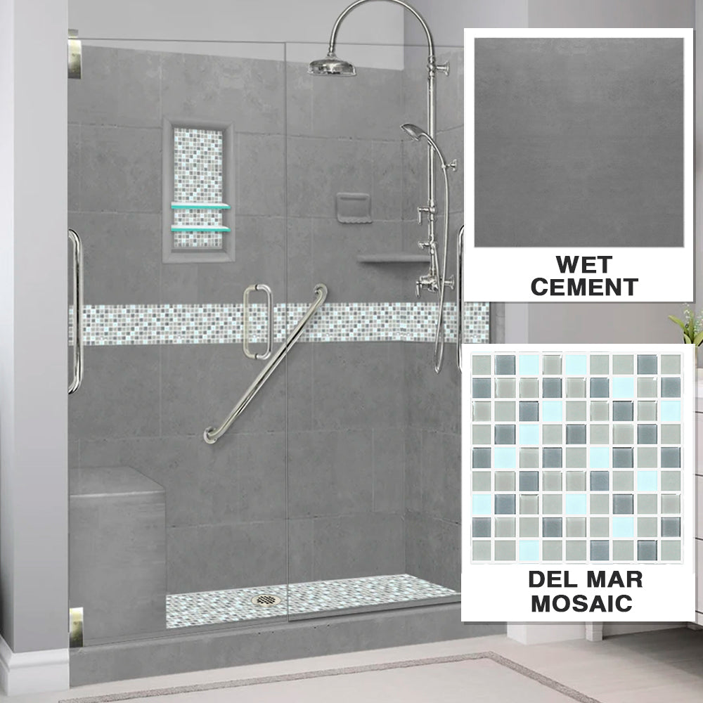 Freedom Del Mar Mosaic Wet Cement 60" Alcove Stone Shower Enclosure Kit