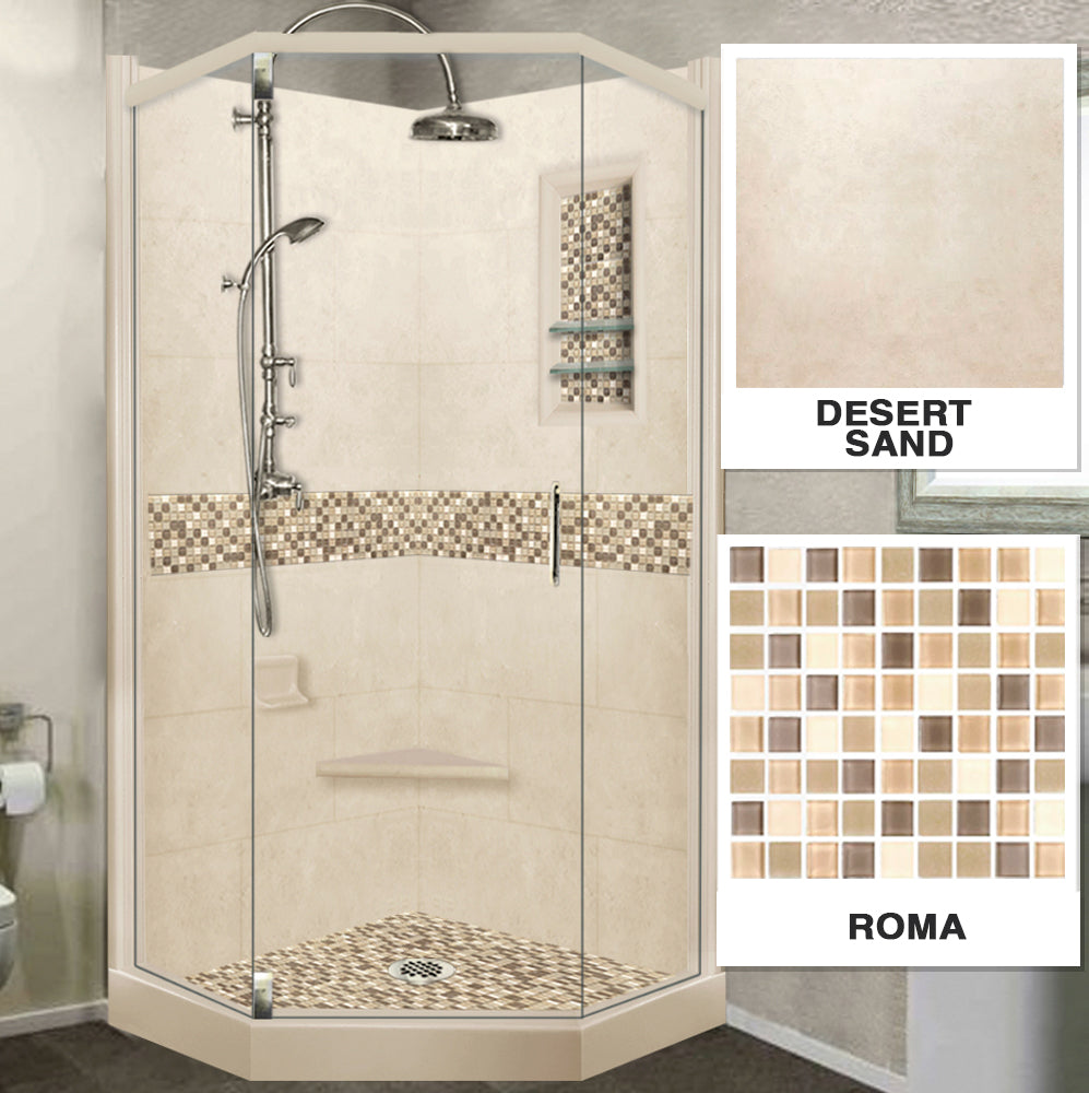 Neo-Angle Desert Sand Sistine Stone & Roma Mosaic Accent Shower Remodel Kit