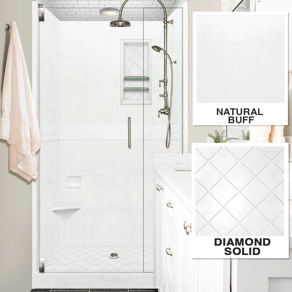 Diamond Solid Natural Buff Small Alcove Shower Enclosure Kit