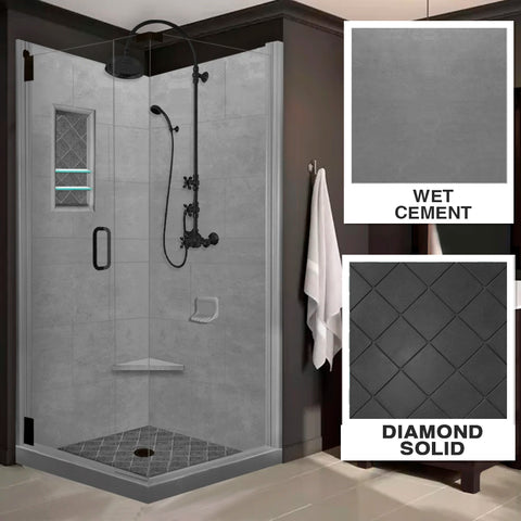 Diamond Solid Wet Cement Corner Shower Kit