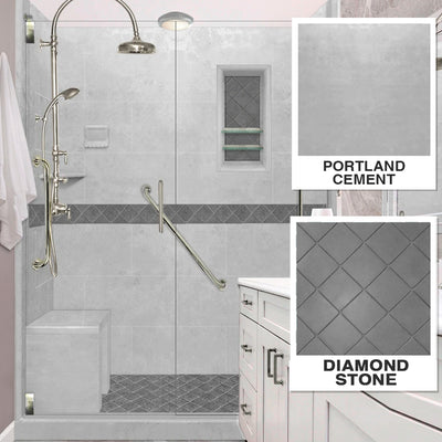 Freedom Diamond Portland Cement 60" Alcove Stone Shower Enclosure Kit