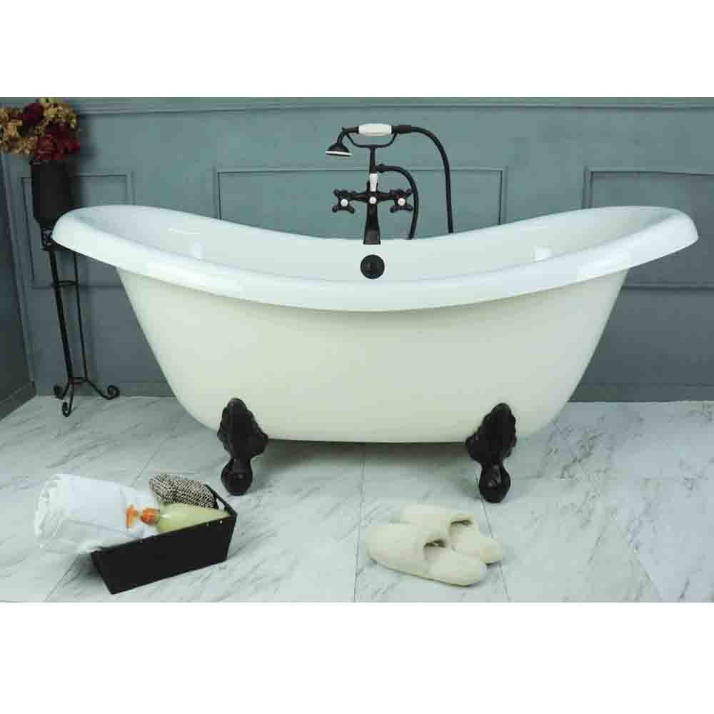 67 Inch Clawfoot Double Slipper Bathtub (Includes Faucet and Drain)