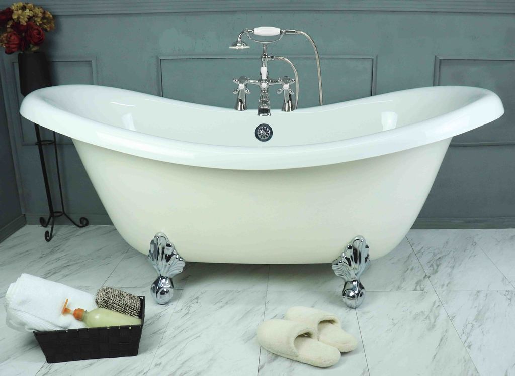 67 Inch Clawfoot Double Slipper Bathtub (Includes Faucet and Drain)