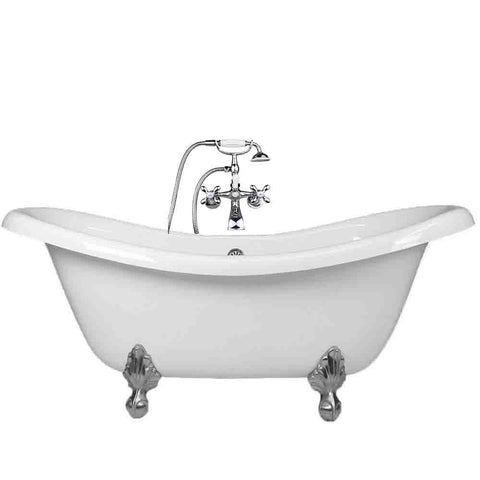 67 Inch Clawfoot Bathtub Double Slipper (Includes Faucet and Drain)