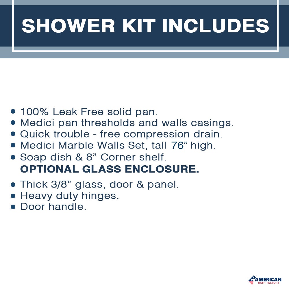 Grio Marble Del Mar Mosaic Alcove Shower Enclosure Kit