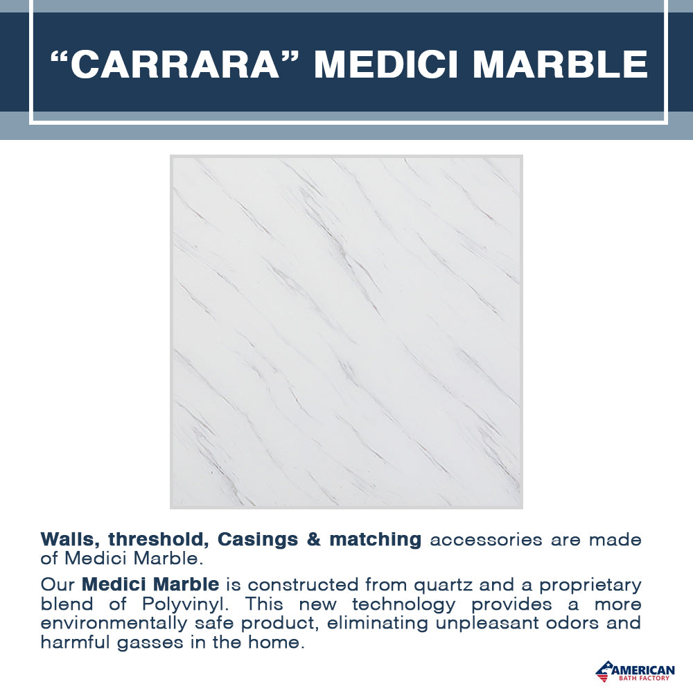 60" Alcove Carrara Medici Marble & Pearl Hex Mosaic Accent ("DIY Shower Remodel Kit")