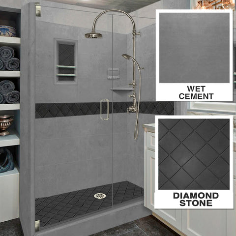 Diamond Wet Cement 60" Alcove Stone Shower Enclosure Kit