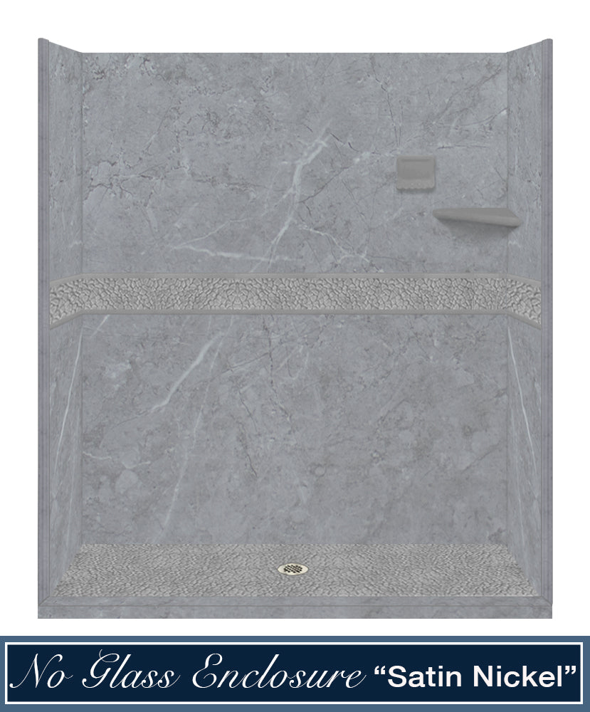 60" Alcove Grio Medici Marble & Pebble Stone Accent ("DIY Shower Remodel Kit")