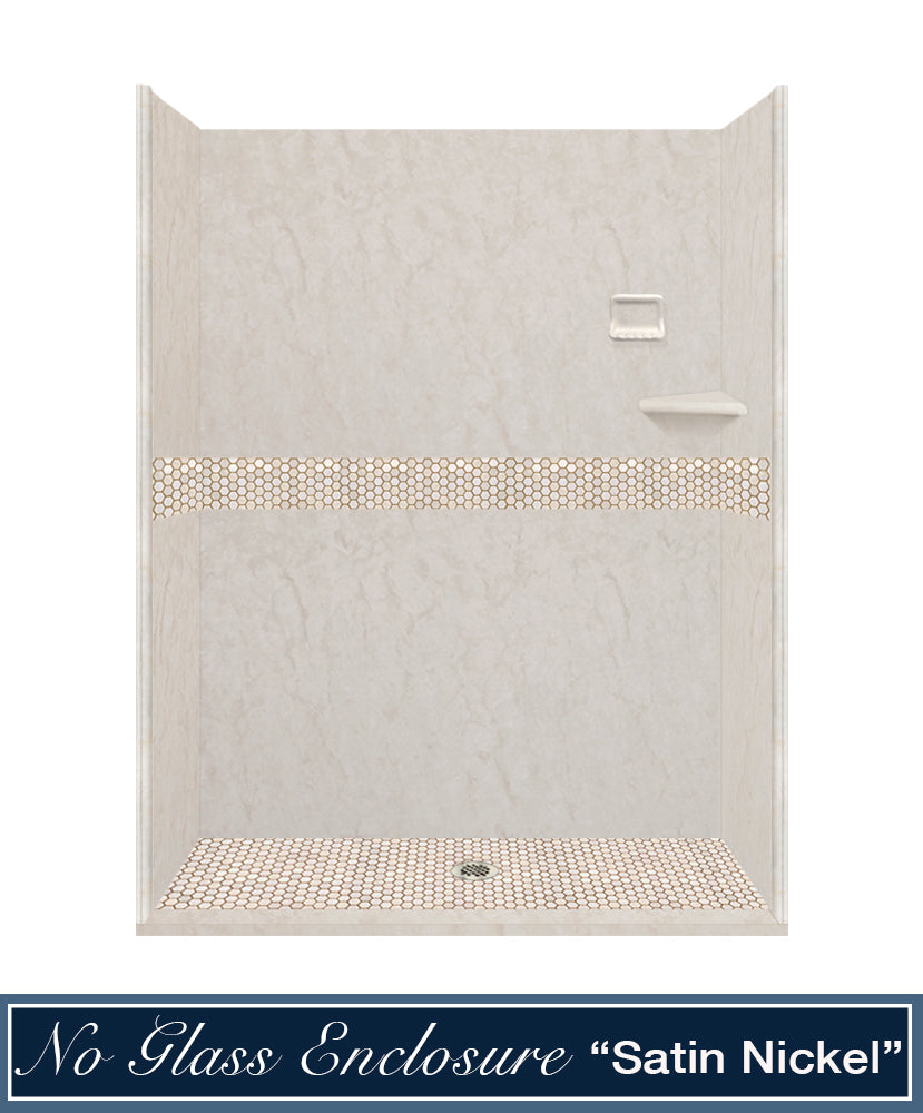 60" Alcove Rafe Medici Marble & Honey Hex Mosaic Accent ("DIY Shower Remodel Kit")