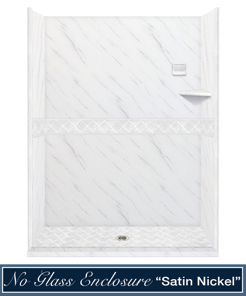 60" Alcove Carrara Medici Marble & Diamond Stone Accent ("DIY Shower Remodel Kit")