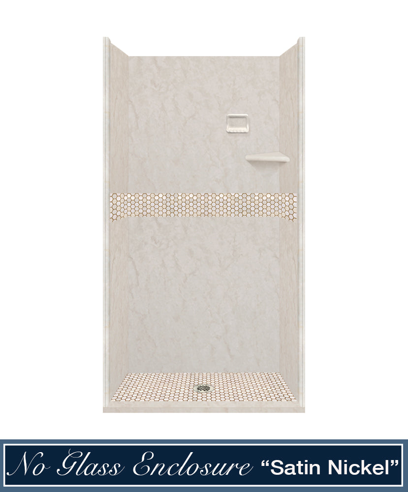 60" Alcove Rafe Medici Marble & Honey Hex Mosaic Accent ("DIY Shower Remodel Kit")