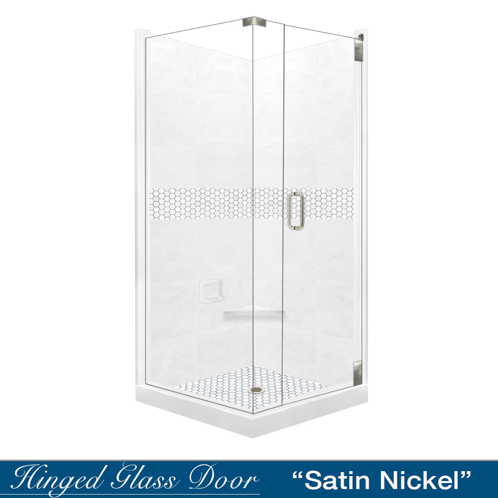 Corner Natural Buff Sistine Stone & Pearl Hex Mosaic Accent ("DIY Shower Remodel Kit")