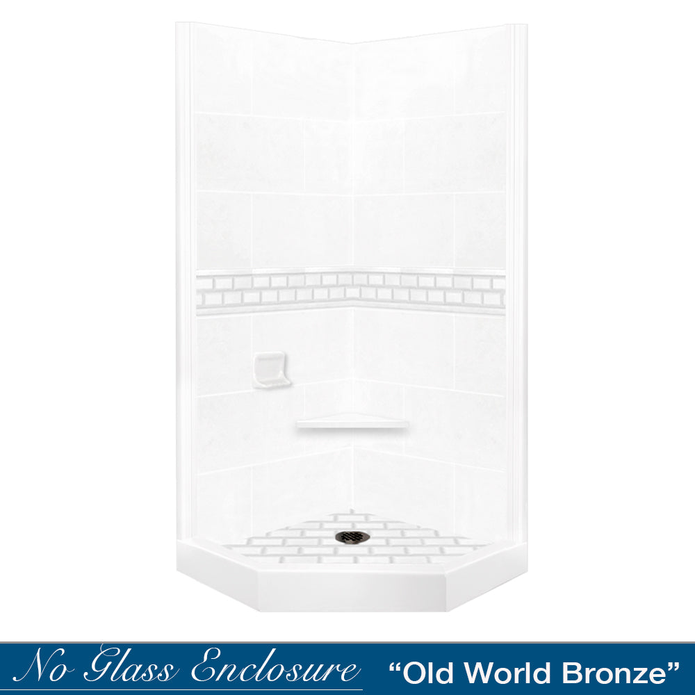 Neo-Angle Natural Buff Sistine Stone & Subway Stone Accent Shower Remodel Kit