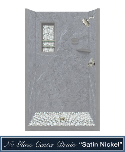 36" X 36" Grio Marble Del Mar Mosaic Shower Enclosure Kit
