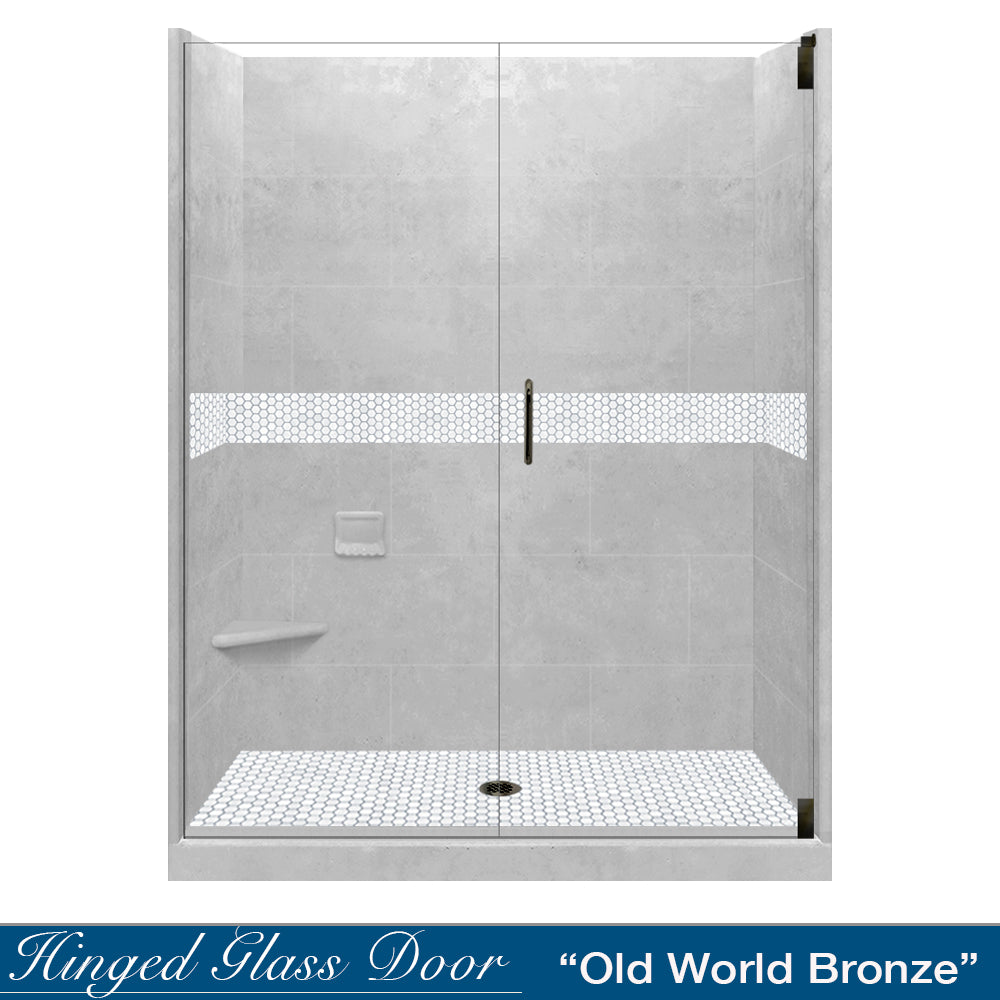 Pearl Hex Portland Cement 60" Alcove Stone Shower Kit