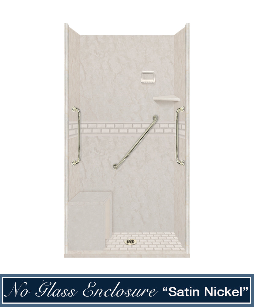 Freedom Rafe Marble Subway Alcove Shower Enclosure Kit (FREE F92 FAUCET & TILE NICHE)