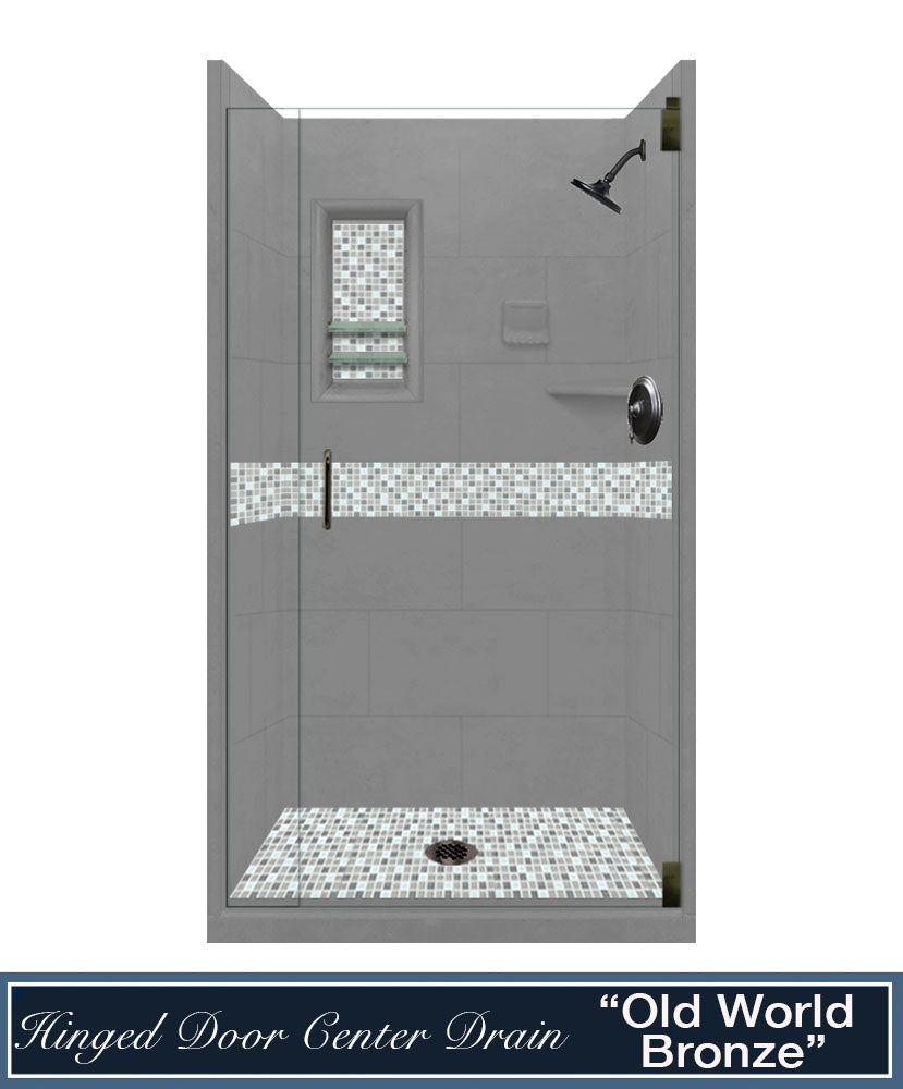CLEARANCE-42" X 42" Wet Cement Del Mar Mosaic Small Alcove Stone Shower Kit